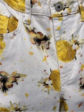 Anthropologie White Wide-Leg Jeans with Yellow Lemon Print